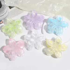 Colorful translucent flower hair claw set, cute acrylic hair clips for women daily use.