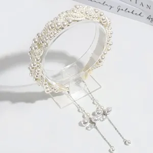 Serre-tête perles pompon bandeau cheveux cristal élégant femme accessoire mode chic