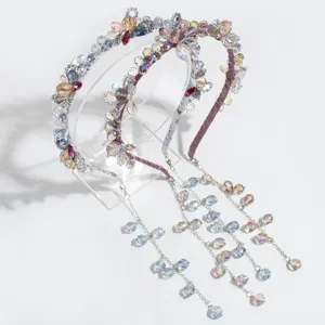 Serre-tete a pampilles en perles de cristal pour femmes, accessoires de cheveux brillants.
