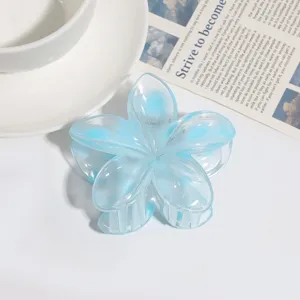 Blue transparent flower hair claw clip, acrylic floral hair accessory for daily styling.