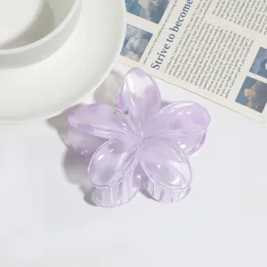 Purple acrylic flower hair claw clip, translucent marble design, elegant daily hair accessory.