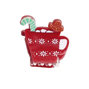 Natale mini molletta per capelli rossa tazza di caffè forma simpatico omino di pan di zenzero
