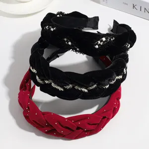 Fashion velvet braided headbands set winter elegant hair accessories for women black red