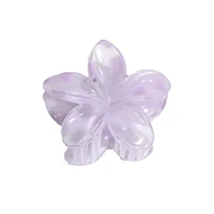 Purple flower hair claw clip for women, sweet transparent floral hair accessories candy style.