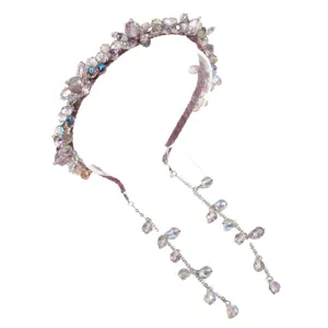 Serre-tête perles cristal et pampilles pour femme, accessoire cheveux élégant et chic.