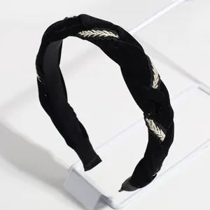 Black velvet braided headband elegant hair accessory for women daily wear detail view