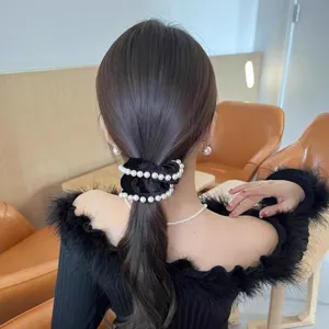 Inverno velluto perla scrunchie capelli elegante chic elastico capelli nero accessori donna
