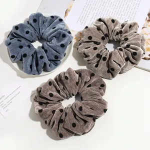 Autumn winter polka dot plush hair scrunchie, soft retro elastic hair tie for women.