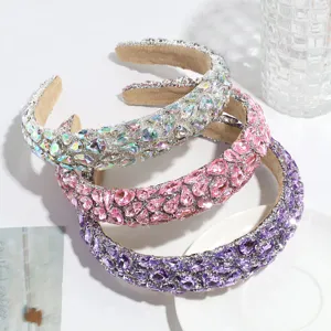 Baroque rhinestone crystal headband luxury sparkling hair hoop for women party prom jewelry detail.