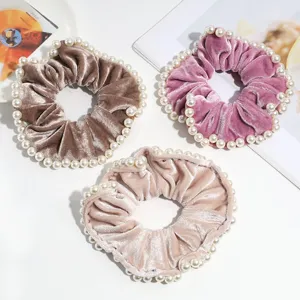 Elastici per capelli in velluto con perle eleganti grandi accessori per capelli