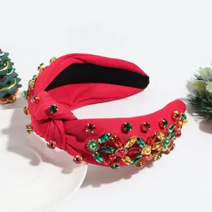 Weihnachten roter Knoten Haarreif detailliert mit bunten Strasssteinen und Perlen Glitzer.