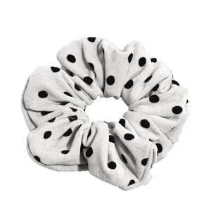 Cute autumn winter black white polka dot plush hair scrunchie retro fashion hair tie.