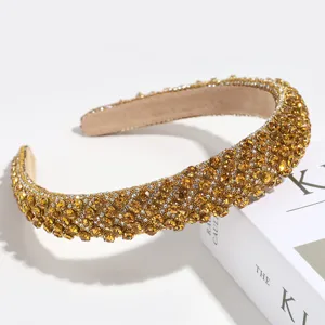 Serre-tête strass de luxe doré brillante cristal rembourré accessoire cheveux de fête
