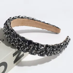 Baroque black crystal rhinestone headband luxury party hair hoop elegant women headpiece