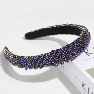 Luxe strass bleu serre-tête rembourré cristal cerceau de cheveux accessoires de fête