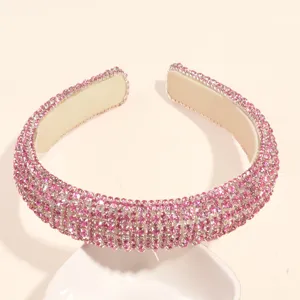 Serre-tête rembourré en strass rose étincelant pour femme, accessoire de cheveux de luxe.