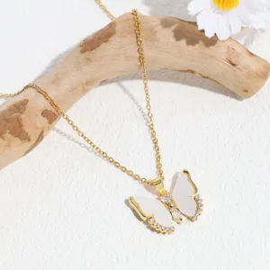 Elegant gold butterfly pendant necklace with sparkly rhinestones for women charm daily wear.