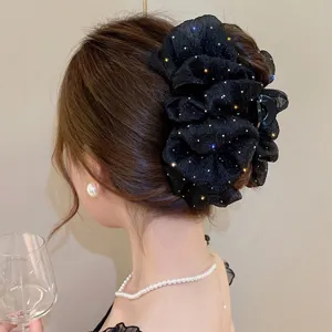Elegant mesh flower hair claw clip with sparkly rhinestones chic women hair accessory