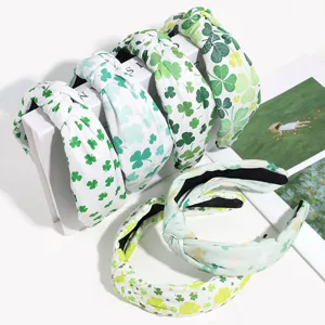 Stoff Geknotet Haarband Für Damen Frisch Kleeblatt Floral Print Breit Haarreif Wald-Stil Hoch-Top Haar-Accessoires