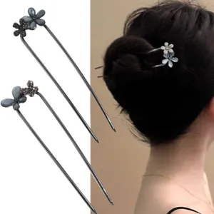 Crystal flower and butterfly U-shaped hair pin elegant updo hair fork accessory for women