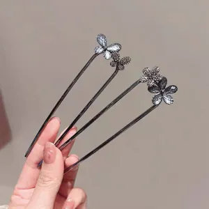 Crystal flower rhinestone U-shaped hair pins elegant hair fork fashion hair accessories for women