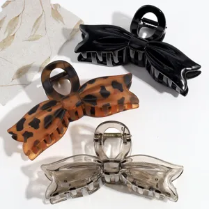 Pinza de Lazo con Estampado de Leopardo a la Moda para Mujer Pinza para el Pelo Grande Minimalista en Color Sólido Elegantes Accesorios para el Cabello de Plástico