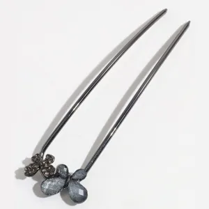 Elegant crystal butterfly hair fork U-shaped metallic hair pin for chic vintage updos.