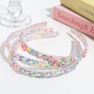 Sweet transparent sequin hair hoop with colorful heart glitter candy style delicate detail