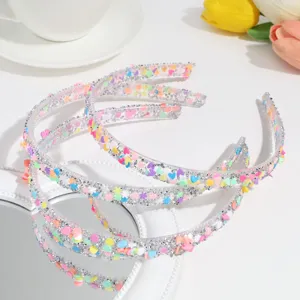 Transparent clear candy color headband with colorful cute hearts, sweet hair accessory.