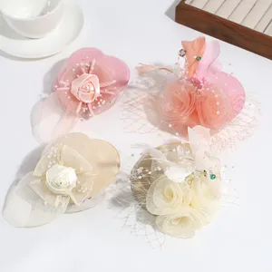 French vintage mesh feather flower hair clip elegant party fascinator hair accessory details