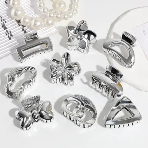 Zilveren metalen haarclips set geometrische bloem haarklemmen minimalistische haaraccessoires