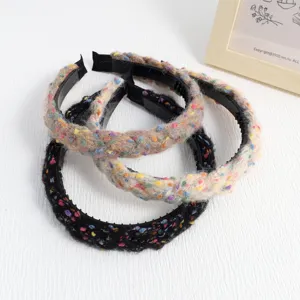 Autumn winter tweed braided headband fabric hair hoops stylish retro women hair accessories