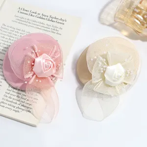 Elegant French retro floral mesh fascinator hat hair clip for party and wedding events.