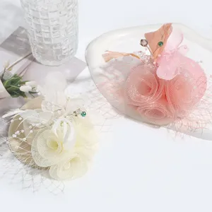 French elegant vintage mesh feather flower mini hat hair clip for party and wedding