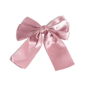 Cross-border fashion retro minimalist pink satin ribbon bow hair clip for elegant women styling