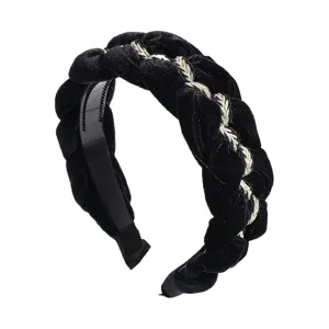 Black velvet braided headband for women, elegant fashion hair accessory and winter headwear.