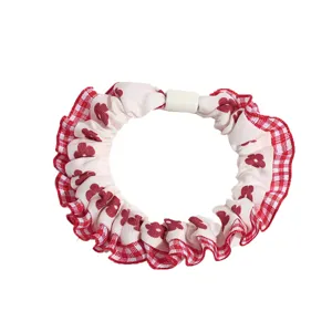 Red plaid hair scrunchie sweet floral fabric pony tail holder cute hair accessories for women