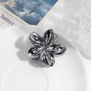 Zilveren bloem haarclip geometrische metalen haarklem detail opname elegante dames haarstyling