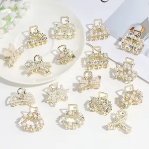 Elegant Alloy Hair Claw Clips For Women Artificial Pearl Rhinestone Mini Hair Clips Geometric Bow Heart Star Hair Accessories For Bangs Half-Tie Hair