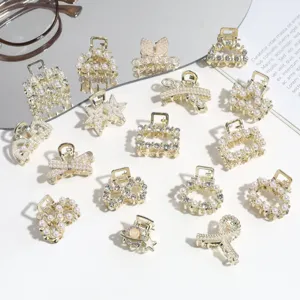 Elegant gold alloy pearl rhinestone mini hair claw clips set for women cute hair accessories