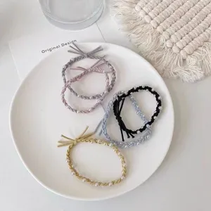 Korean style faux pearl woven hair rope, minimalist high elasticity hair ring for women.