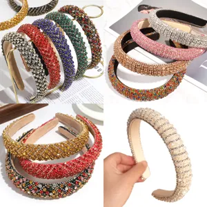 Serre-tête Baroque Rembourré en Éponge avec Strass Brillants Multicolores Accessoire de Cheveux pour Fête Mariage Femmes