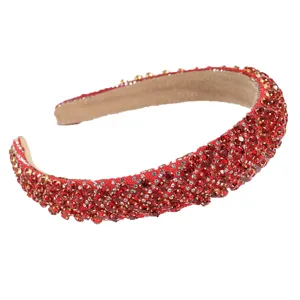Serre-tête éponge strass rouge de luxe tendance haut du crâne brillant fête pour femmes