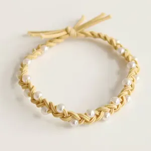 Korean style faux pearl braided hair rope, simple high elasticity rubber band hair accessories for women.