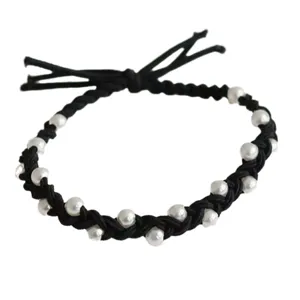 Korean style fresh imitation pearl braided hair rope simple high elastic rubber band headwear
