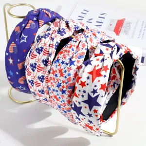 Unabhängigkeitstag US-Flagge Geknotetes Haarband für Damen Sterne und Streifen Patriotische Haar-Accessoires Rot Weiß Blau Stoff Kopfschmuck