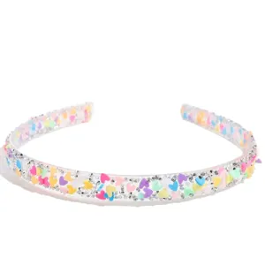 Sweet transparent heart rhinestone headband candy color cute hair accessory for daily wear.