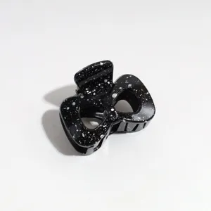 Black silver speckled hair claw clip geometric bow hair catch styling accessory for daily wear