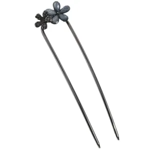 Crystal flower U-shaped hair fork dark metal elegant bun pin fashion hair accessory for women