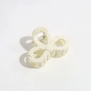 Bow hair claw clip off white silver speckles elegant hairpin daily hair accessories for women